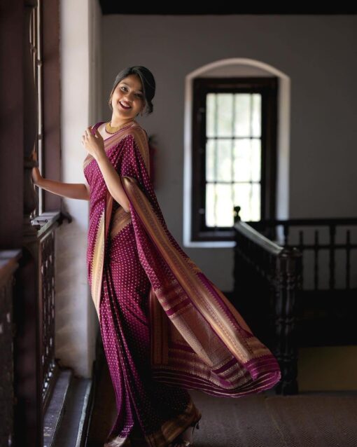 Yashika Women's Banarasi Kanjivaram Cotton Silk Woven Saree with Unstitched Blouse Material (AZ-YS-OG-PADMA PURPLE) - Kancheepuram Vrk Silks - Image 4