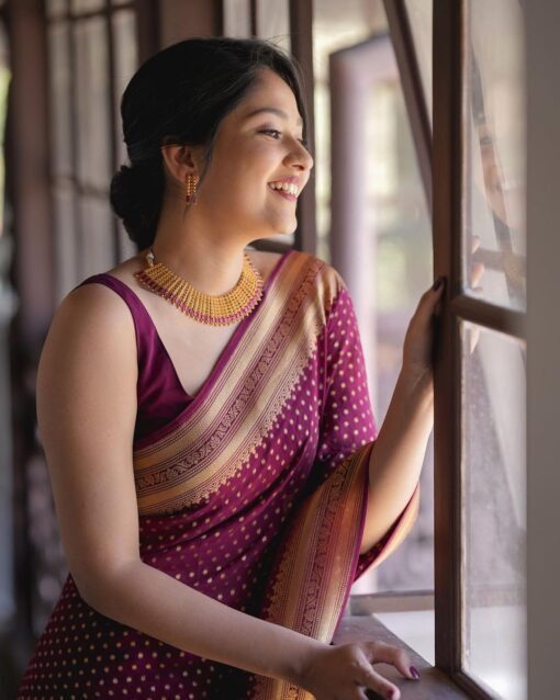 Yashika Women's Banarasi Kanjivaram Cotton Silk Woven Saree with Unstitched Blouse Material (AZ-YS-OG-PADMA PURPLE) - Kancheepuram Vrk Silks - Image 5