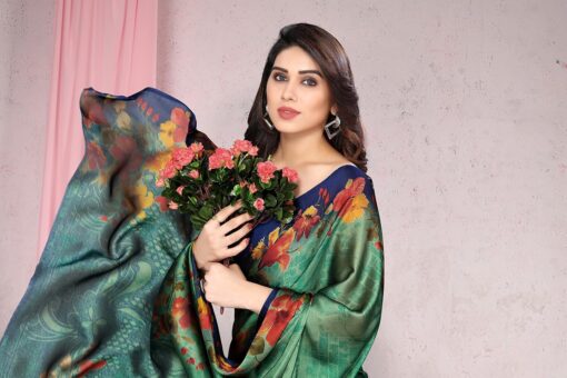 MIRCHI FASHION Women's Stylish Chiffon Botanical Printed Saree with Blouse Piece - Kancheepuram Vrk Silks Hyderabad - Image 3