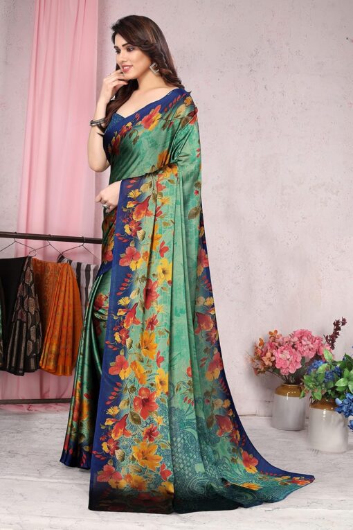 MIRCHI FASHION Women's Stylish Chiffon Botanical Printed Saree with Blouse Piece - Kancheepuram Vrk Silks Hyderabad - Image 4