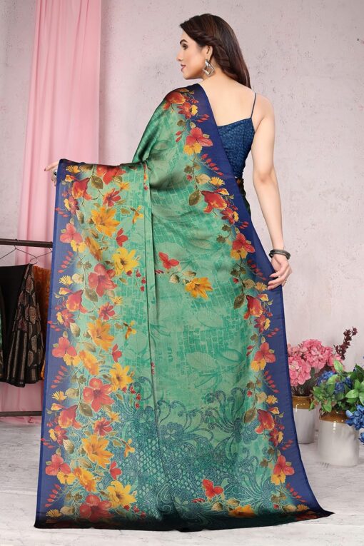 MIRCHI FASHION Women's Stylish Chiffon Botanical Printed Saree with Blouse Piece - Kancheepuram Vrk Silks Hyderabad - Image 5