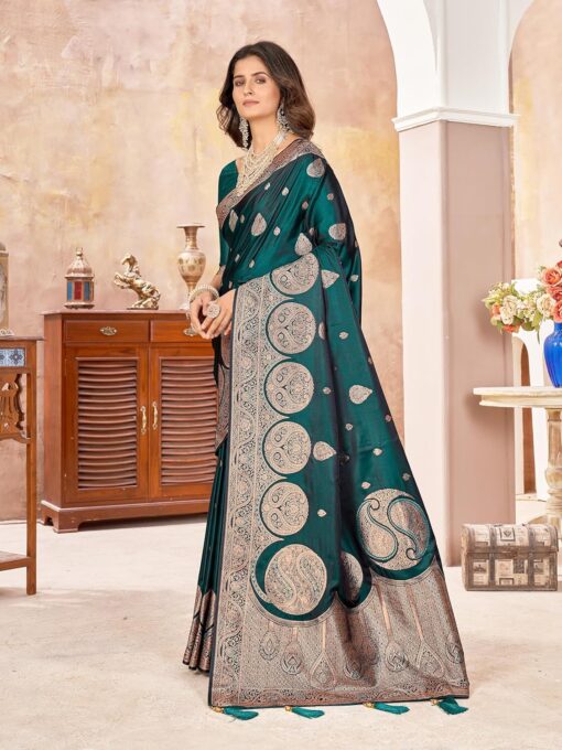 Mehrang Women's Pure Kanjivaram Silk Saree Banarasi Silk Wedding Sarees for Women with Blouse Piece - Kancheepuram Vrk Sil Open Now - Image 3
