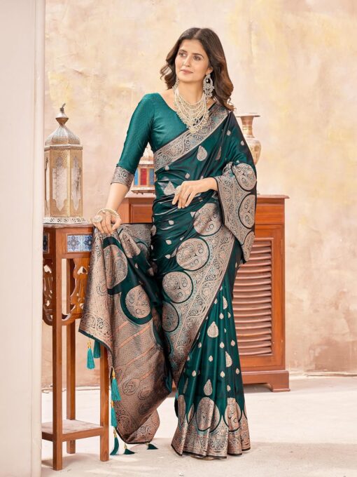 Mehrang Women's Pure Kanjivaram Silk Saree Banarasi Silk Wedding Sarees for Women with Blouse Piece - Kancheepuram Vrk Sil Open Now - Image 5