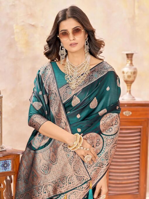 Mehrang Women's Pure Kanjivaram Silk Saree Banarasi Silk Wedding Sarees for Women with Blouse Piece - Kancheepuram Vrk Sil Open Now - Image 7