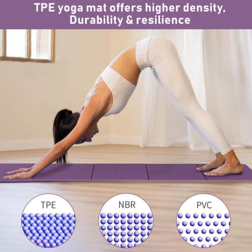Proberos® TPE Portable Yoga Mat For Men Women Kids With Carry Bag, 5Mm Thicken Anti Slip Foldable Exercise Mats For Home Workout, Fitness Pilates And Meditation,Purple - Printed Yoga Mats - Image 3