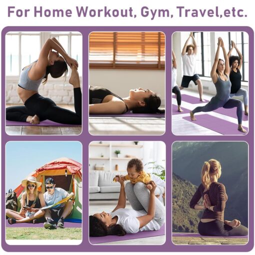Proberos® TPE Portable Yoga Mat For Men Women Kids With Carry Bag, 5Mm Thicken Anti Slip Foldable Exercise Mats For Home Workout, Fitness Pilates And Meditation,Purple - Printed Yoga Mats - Image 7
