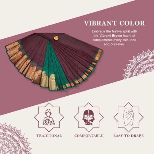 SWANITH Women's Kanjivaram Premium Pure Soft Silk Saree with unstitched Blouse | South Indian Silk Sarees | Bridal Sarees Collection for Wedding. - Kancheepuram Vrk Sil Open Now - Image 5