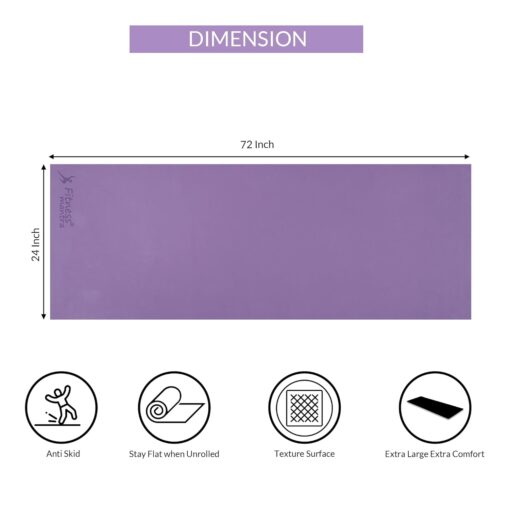 Fitness Mantra® 4mm Anti-Slip Yoga Mat for Yoga Exercise |Qnty.-1 Pcs.| With Carrying Strap| Purple| - Best Yoga Mats Online - Image 3