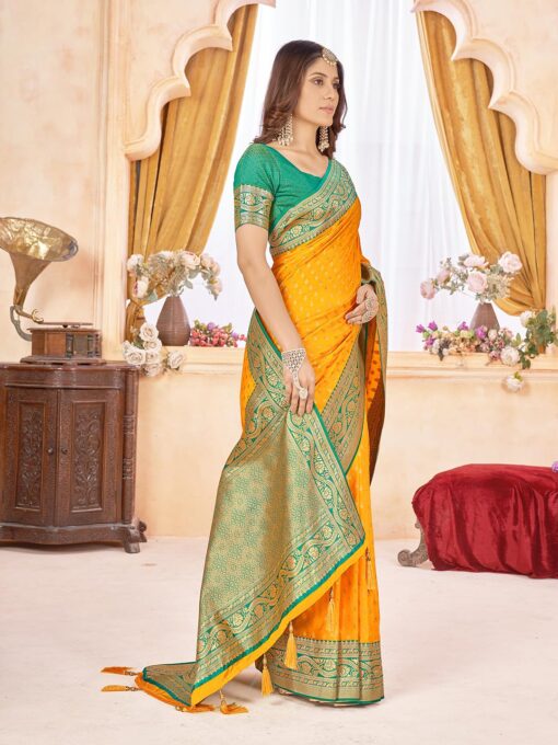 Mehrang Women's Pure Kanjivaram Silk Saree Banarasi Silk Wedding Sarees for Women with Blouse Piece - Kancheepuram VRK SIL - Image 4