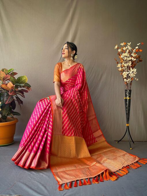 SGF11 Women's Leriya patola Soft Lichi Silk Banarasi Sarees With Blouse Piece - Kancheepuram Vrk Silks Hyderabad - Image 4