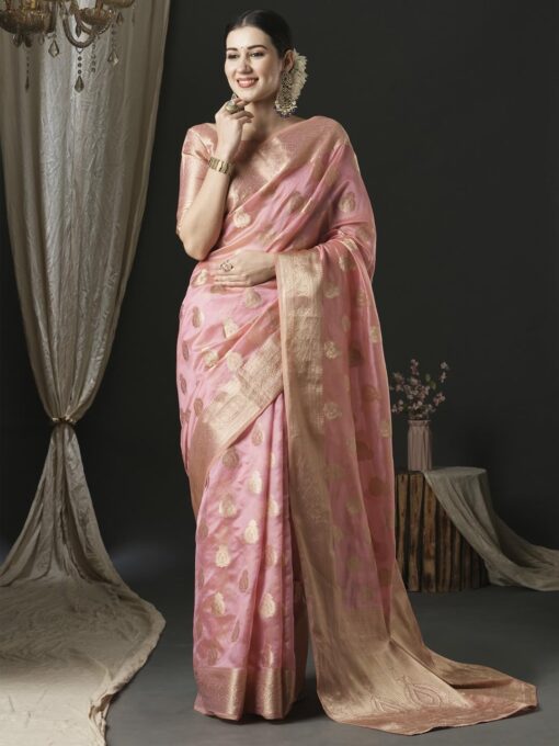 AKHILAM Women's Organza Ethnic Motif Woven Design Saree With Unstitched Blouse Piece(UNATI3001_AC_Parent) - Kancheepuram Vrk Silks Ameerpet - Image 2