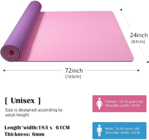 Bodylastics Yoga Mat for Men and Women with Carry Bag TPE 6ft x 2ft x 6mm Large Size Anti Slip & Anti Tear Workout Mat - Best Yoga Mats in India - Image 2