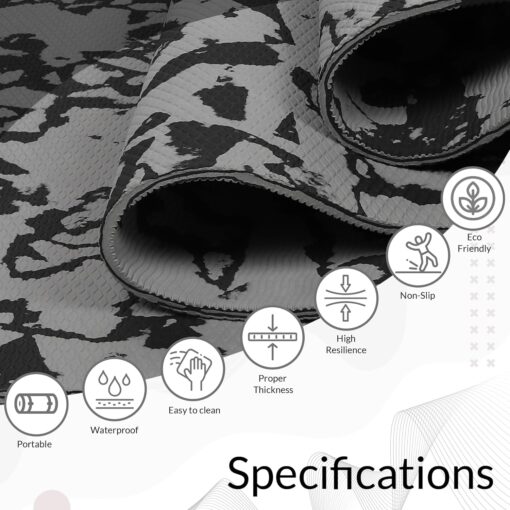 Fitness Mantra® 6mm Marble Design Anti Skid Yoga Mat for Men & Women| Qnty.-1 Pcs.| (Grey, 6mm) - Best Yoga Mats India - Image 2