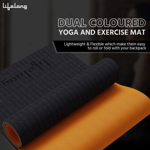 Lifelong Dual Color EVA Material Yoga Mat for Women & Men|6mm Anti-Slip Yoga Mat for Gym Workout Exercise Mat for Home Gym|Yoga Exercise (6 Months Manufacturer's Warranty, LLYM223, Black & Orange) - Cork Yoga Mats - Image 2