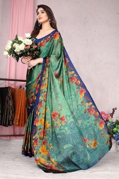 MIRCHI FASHION Women's Stylish Chiffon Botanical Printed Saree with Blouse Piece - Kancheepuram Vrk Silks Hyderabad - Image 2