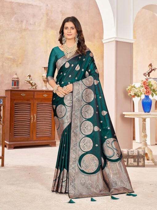 Mehrang Women's Pure Kanjivaram Silk Saree Banarasi Silk Wedding Sarees for Women with Blouse Piece - Kancheepuram Vrk Sil Open Now - Image 2