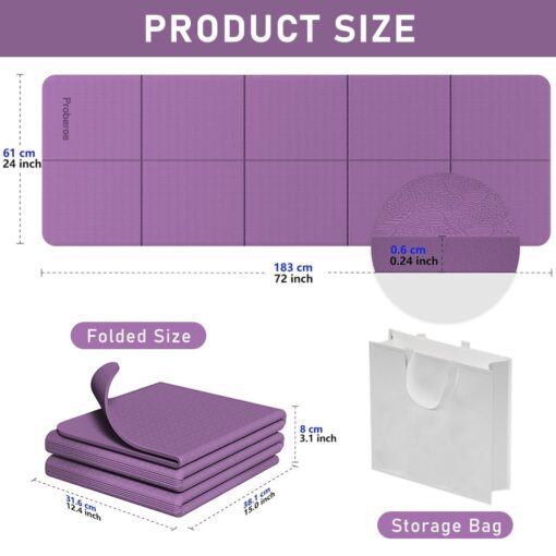 Proberos® TPE Portable Yoga Mat For Men Women Kids With Carry Bag, 5Mm Thicken Anti Slip Foldable Exercise Mats For Home Workout, Fitness Pilates And Meditation,Purple - Printed Yoga Mats - Image 2