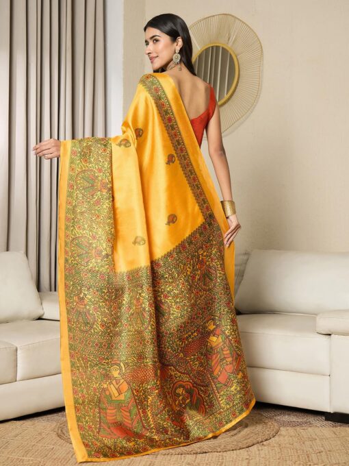 SAREE MALL Women's Khadi Silk Madhubani Printed Ready To Wear one Minute Saree With Unstitched Blouse Piece - Kancheepuram Vrk Silks Karimnagar Photos - Image 2