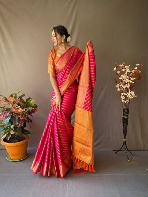SGF11 Women's Leriya patola Soft Lichi Silk Banarasi Sarees With Blouse Piece - Kancheepuram Vrk Silks Hyderabad - Image 2