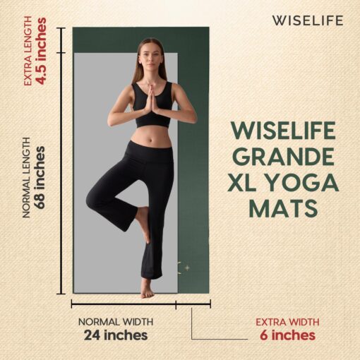WiseLife Grande XL 6 MM TPE Yoga Mat for Men & Women | Extra Thick, Long & Wide Premium Exercise Mat with Yoga Strap | Anti-Slip & Anti-Tear Ideal for Yoga, Pilates, Home Workouts & Gym Use (Green) - Best Yoga Mats - Image 2