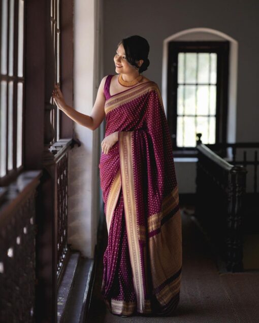Yashika Women's Banarasi Kanjivaram Cotton Silk Woven Saree with Unstitched Blouse Material (AZ-YS-OG-PADMA PURPLE) - Kancheepuram Vrk Silks - Image 2