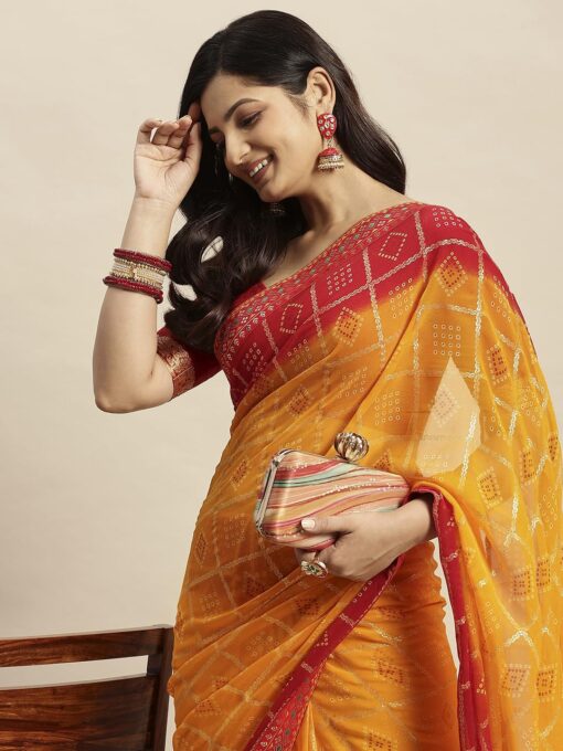 RATAN Women's Chiffon Bandhani Printed Saree without Blouse Piece - Kancheepuram VRK SIL - Image 4