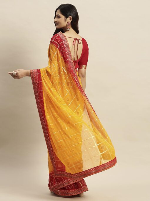RATAN Women's Chiffon Bandhani Printed Saree without Blouse Piece - Kancheepuram VRK SIL - Image 5