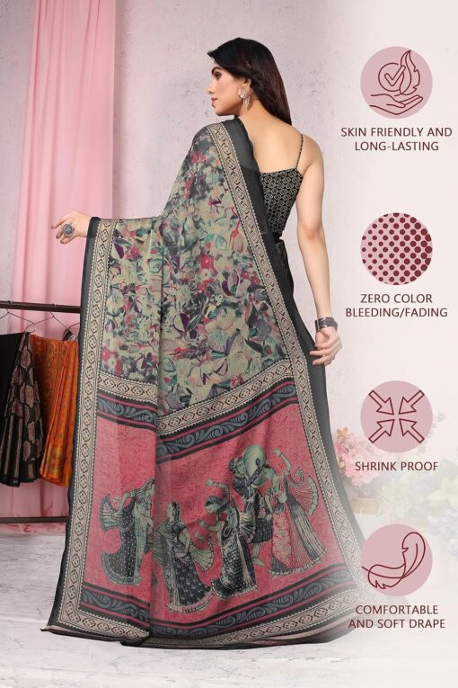 MIRCHI FASHION Women's Plain Weave Chiffon Ethnic Motif Printed Saree with Blouse Piece - Kancheepuram Vrk Sil Open Now - Image 5