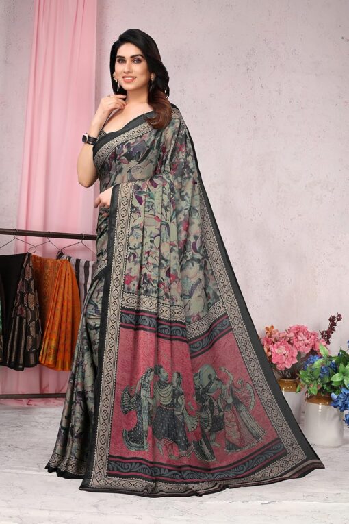 MIRCHI FASHION Women's Plain Weave Chiffon Ethnic Motif Printed Saree with Blouse Piece - Kancheepuram Vrk Sil Open Now - Image 8
