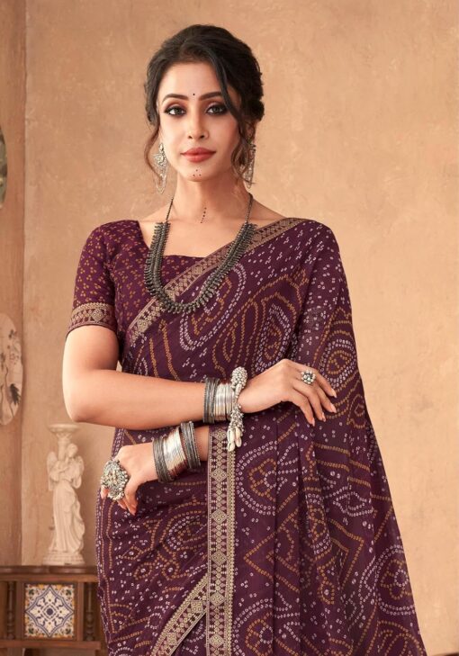 INDONIQ Fashion Women's Chiffon Fancy Bandhani Printed Saree With Blouse Piece, Saree for Women, Sarees for Wedding (25802, Unstitched Blouse Piece) - Kancheepuram VRK SIL - Image 3