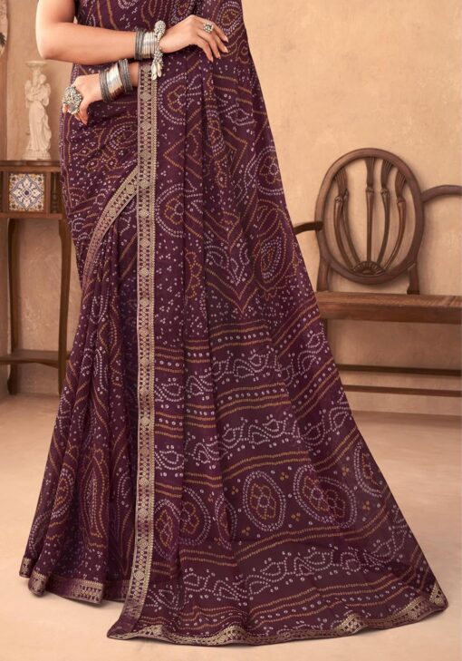 INDONIQ Fashion Women's Chiffon Fancy Bandhani Printed Saree With Blouse Piece, Saree for Women, Sarees for Wedding (25802, Unstitched Blouse Piece) - Kancheepuram VRK SIL - Image 4