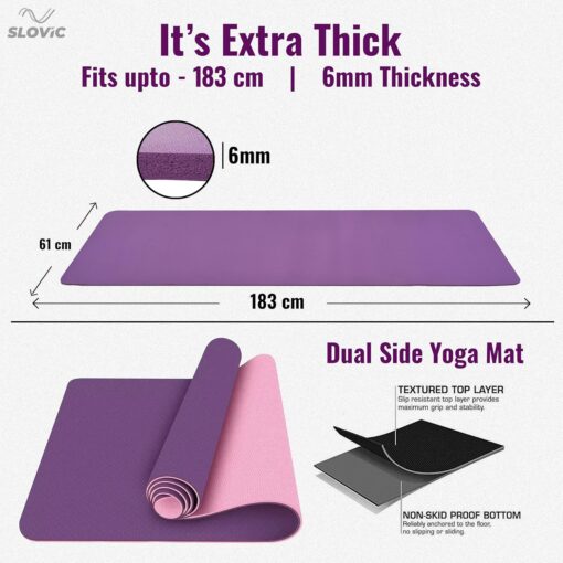 SLOVIC Yoga Mat For Women| Exercise Mat For Home | Yoga Mat For Men || Anti Slip || Workout Mat For Kids | Gym Mats For Indoor Excercise | Pvc Free Yoga Mat 6Mm Thick | Purple & Pink - Yoga Mats Nearby - Image 4
