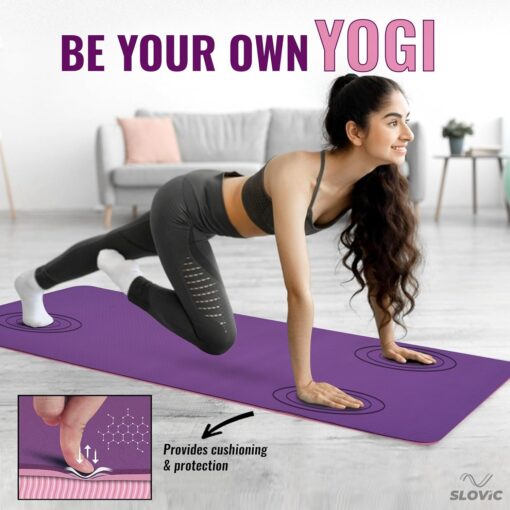 SLOVIC Yoga Mat For Women| Exercise Mat For Home | Yoga Mat For Men || Anti Slip || Workout Mat For Kids | Gym Mats For Indoor Excercise | Pvc Free Yoga Mat 6Mm Thick | Purple & Pink - Yoga Mats Nearby - Image 5