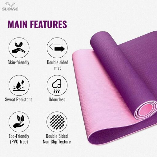 SLOVIC Yoga Mat For Women| Exercise Mat For Home | Yoga Mat For Men || Anti Slip || Workout Mat For Kids | Gym Mats For Indoor Excercise | Pvc Free Yoga Mat 6Mm Thick | Purple & Pink - Yoga Mats Nearby - Image 6
