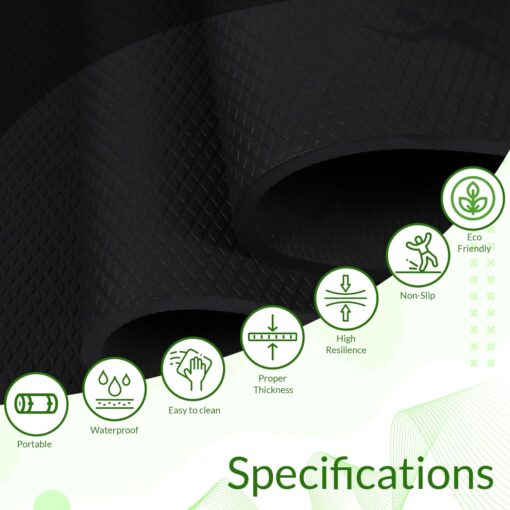 Fitness Mantra® 6mm Anti Skid Yoga Mat for Men & Women| Qnty.-1 Pcs.| (Black, 6mm) - Wiselife Yoga Mats - Image 3