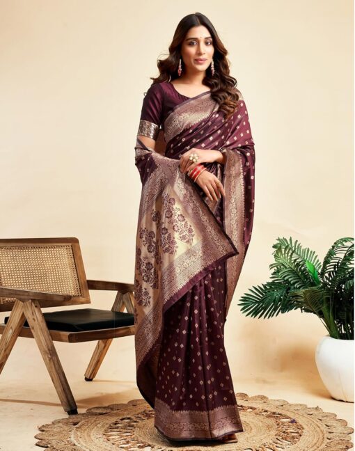 SIRIL Women's Banarasi Soft Silk Saree Pure Silk with Unstitched Blouse Piece - Kancheepuram Vrk Silks Hyderabad - Image 3