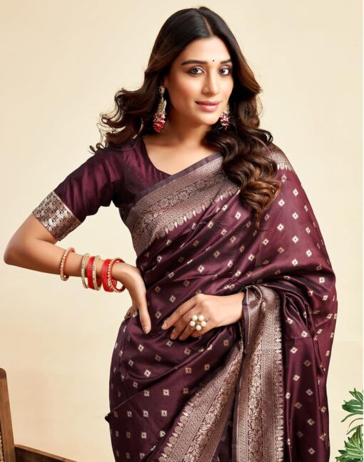 SIRIL Women's Banarasi Soft Silk Saree Pure Silk with Unstitched Blouse Piece - Kancheepuram Vrk Silks Hyderabad - Image 6