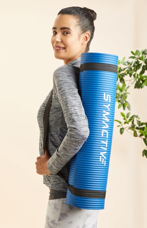 Amazon Brand - Symactive 13mm Extra Thick NBR Yoga Mat with Carrying Strap, Yoga Mat for Women & Men for Workout, Yoga and Fitness (Blue) - Best Yoga Mats Online - Image 4