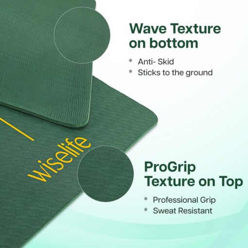 WiseLife TRU Body Alignment Yoga Mat + Sleek Yoga Strap for Men and Women | Non-Slip Textured Extra Wide & Thick | Pro Balance TPE Exercise Mat For Home, Pilates, Gym & Fitness (6mm, Green) - Online Yoga Mats - Image 3