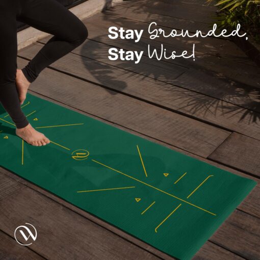 WiseLife TRU Body Alignment Yoga Mat + Sleek Yoga Strap for Men and Women | Non-Slip Textured Extra Wide & Thick | Pro Balance TPE Exercise Mat For Home, Pilates, Gym & Fitness (6mm, Green) - Online Yoga Mats - Image 4
