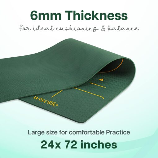 WiseLife TRU Body Alignment Yoga Mat + Sleek Yoga Strap for Men and Women | Non-Slip Textured Extra Wide & Thick | Pro Balance TPE Exercise Mat For Home, Pilates, Gym & Fitness (6mm, Green) - Online Yoga Mats - Image 6