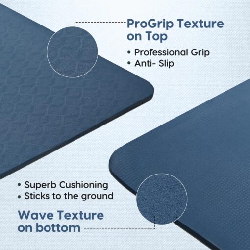 WiseLife Classic TPE 8 MM Yoga Mat with Yoga Strap for Men & Women | Extra Thick, Long & Wide Non-Slip, Anti-Tear Exercise Mat for Home, Gym, Workout, Fitness, Yoga & Pilates (Blue) - Thick Yoga Mats - Image 3