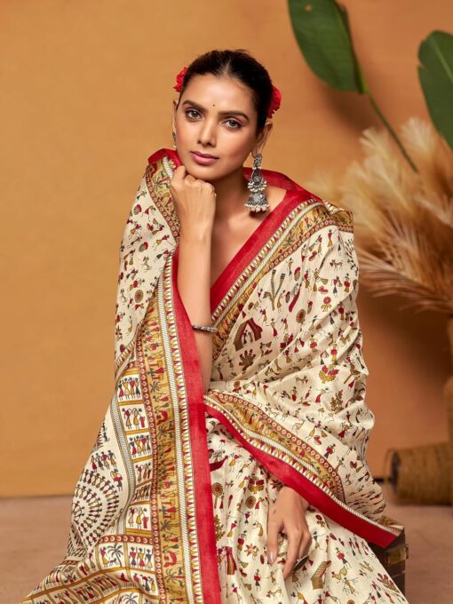 EthnicJunction Women's Art Silk Warli Print Saree With Blouse Piece - Kancheepuram Vrk Silks Ameerpet - Image 4