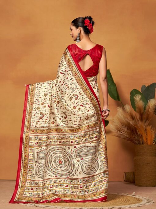 EthnicJunction Women's Art Silk Warli Print Saree With Blouse Piece - Kancheepuram Vrk Silks Ameerpet - Image 5