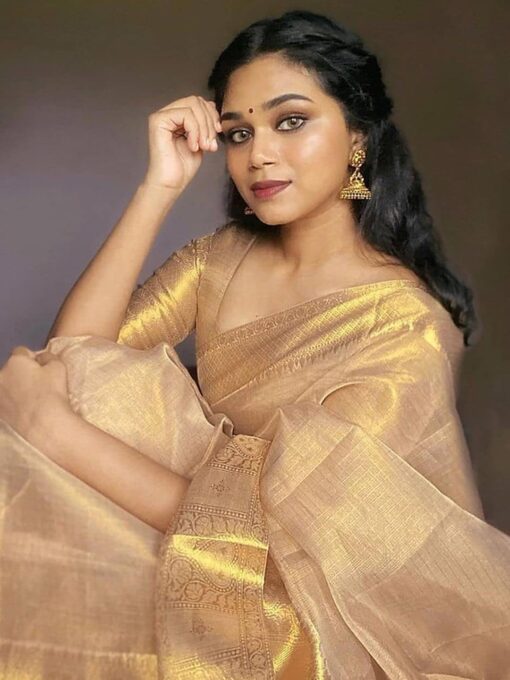 AWESOME Women's Tissue Silk Saree Banarasi Style Saree with Matching Blouse - Kancheepuram Vrk Silks Hyderabad - Image 2
