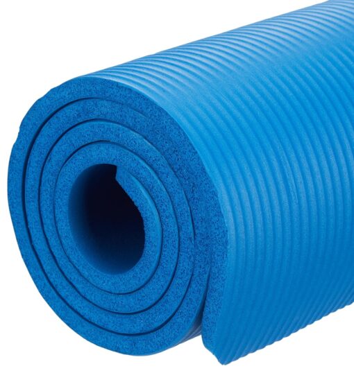 Amazon Brand - Symactive 13mm Extra Thick NBR Yoga Mat with Carrying Strap, Yoga Mat for Women & Men for Workout, Yoga and Fitness (Blue) - Best Yoga Mats Online - Image 2
