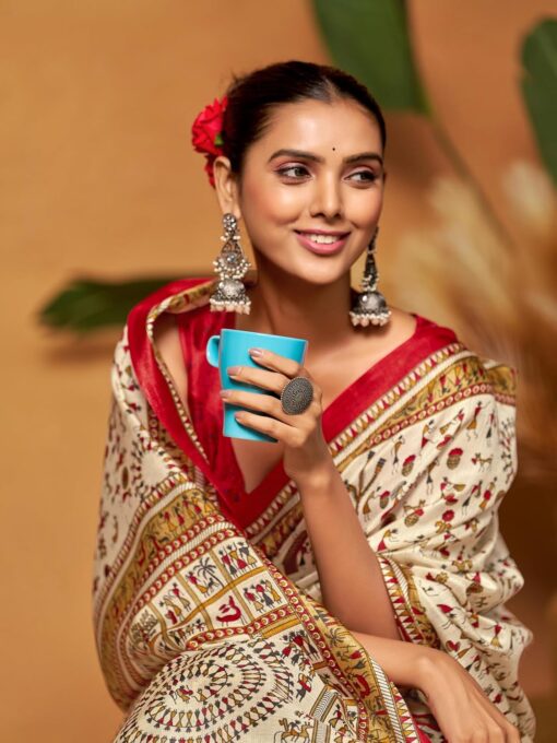 EthnicJunction Women's Art Silk Warli Print Saree With Blouse Piece - Kancheepuram Vrk Silks Ameerpet - Image 2