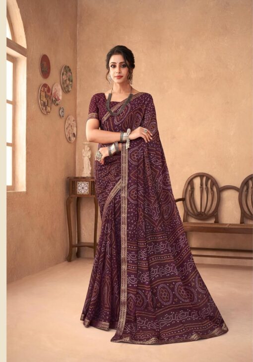 INDONIQ Fashion Women's Chiffon Fancy Bandhani Printed Saree With Blouse Piece, Saree for Women, Sarees for Wedding (25802, Unstitched Blouse Piece) - Kancheepuram VRK SIL - Image 2