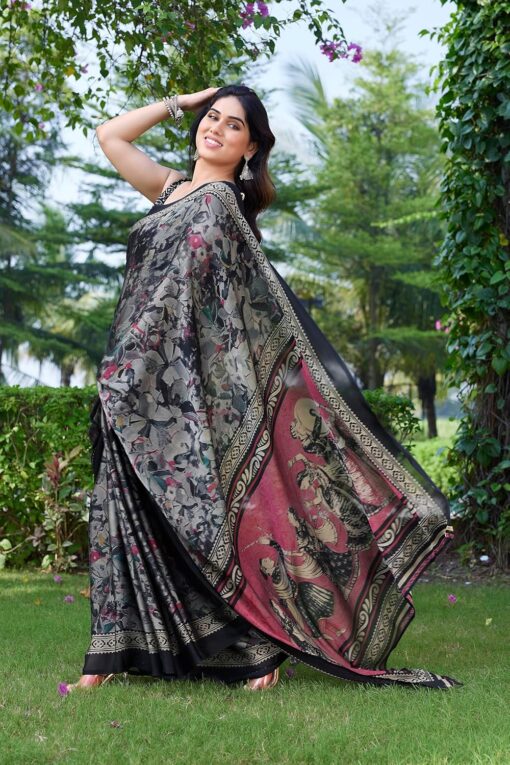 MIRCHI FASHION Women's Plain Weave Chiffon Ethnic Motif Printed Saree with Blouse Piece - Kancheepuram Vrk Sil Open Now - Image 2
