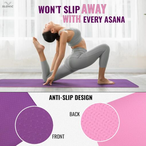 SLOVIC Yoga Mat For Women| Exercise Mat For Home | Yoga Mat For Men || Anti Slip || Workout Mat For Kids | Gym Mats For Indoor Excercise | Pvc Free Yoga Mat 6Mm Thick | Purple & Pink - Yoga Mats Nearby - Image 2